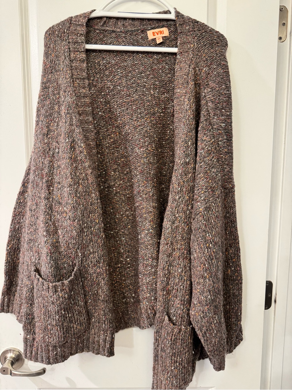 EVRI Brown Multi-Color Speckled Open-Front Cardigan